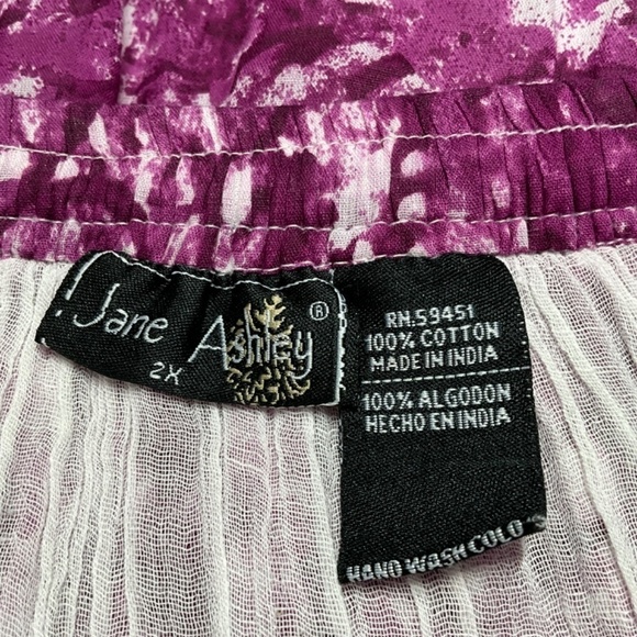 JANE ASHLEY 100% Cotton Purple Floral Tiered Skirt Fully Lined Stretch Waist 2X - Picture 5 of 10